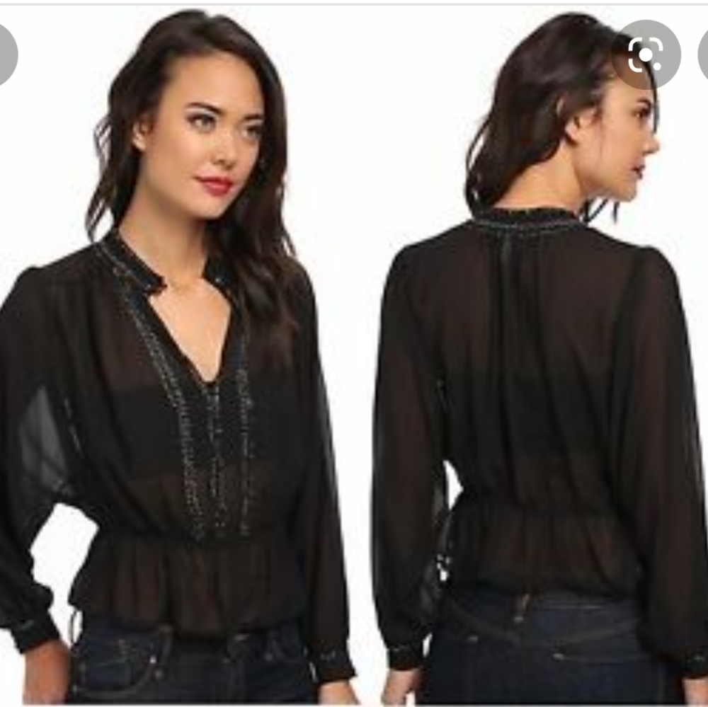 Free People If I Had You black beaded blouse